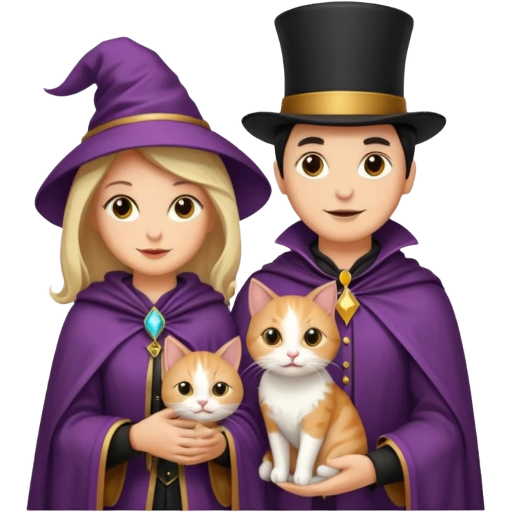 magician couple and their pet cat emoji