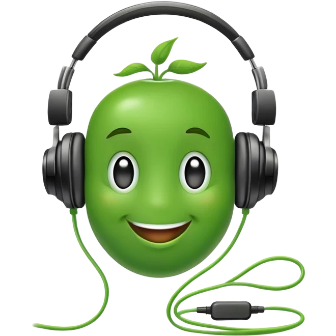 happy green pea with big headphones emoji