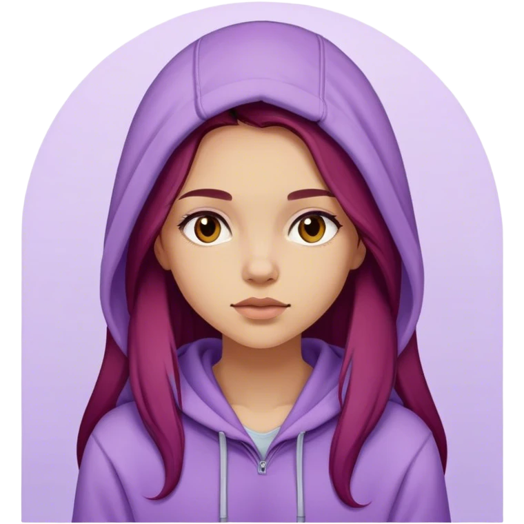 Dark red long hair light skinned Girl wearing a lilac colored hoodie  emoji