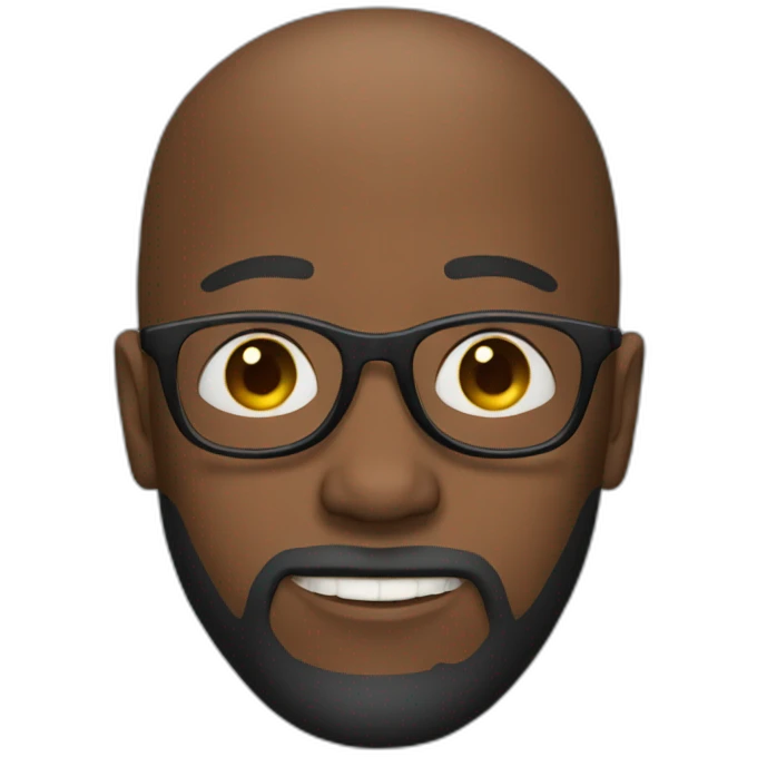 African man with beard and no hair wears glasses emoji