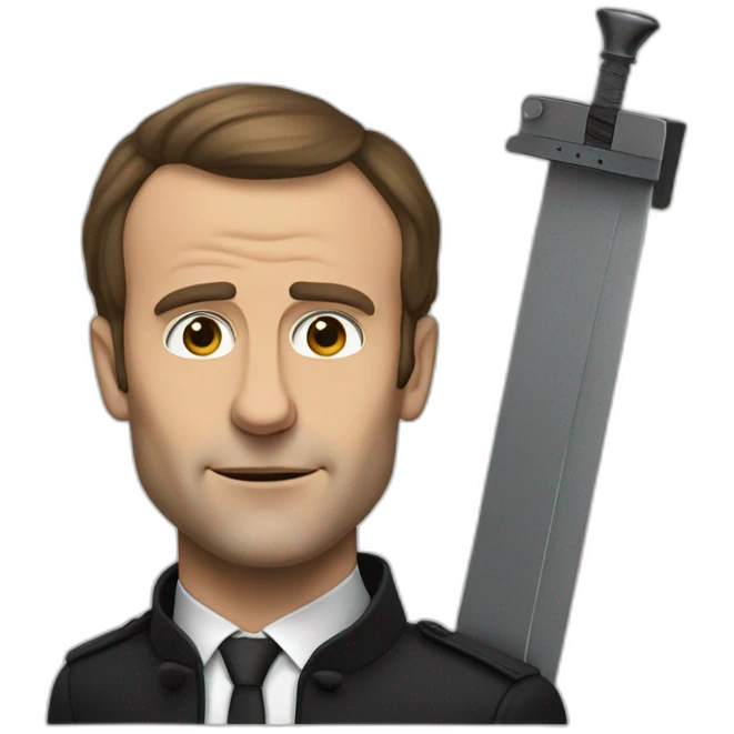 realistic macron with a guillotine emoji