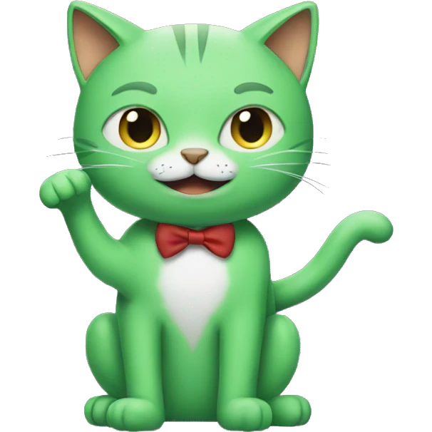 a green cat playing a trumpt emoji
