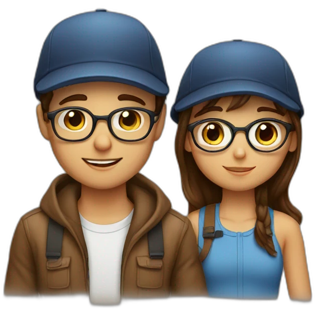A Girl with Brown Hair and glasses in Love with a Boy with a cap and glasses emoji