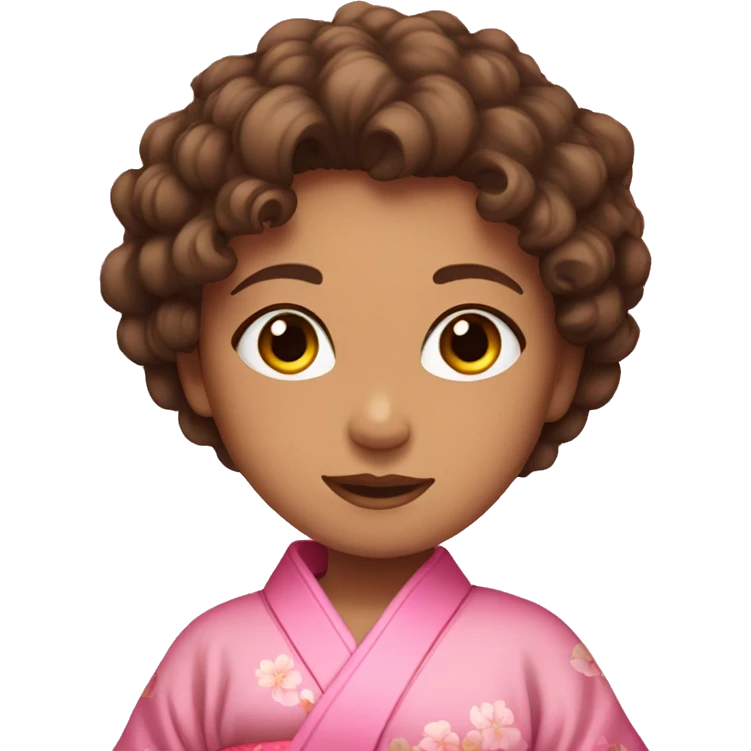 Girl with brown curly hair and brown eyes wearing an pink kimono  emoji