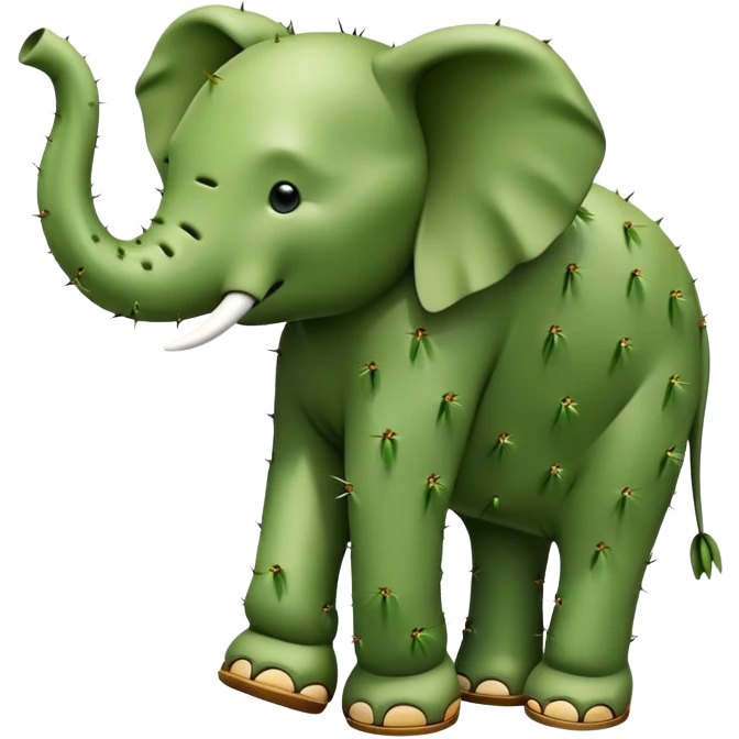 Elephant made out of cactus in the desert wearing a sandal emoji