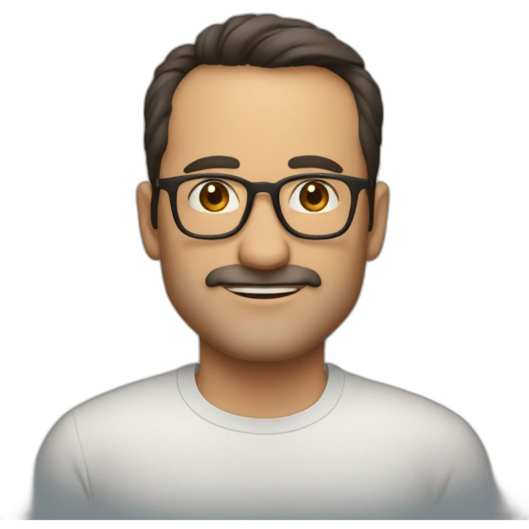 Handsome 50 year old man with dark brown hair and brown glasses. No facial hair. Wearing a shirt emoji