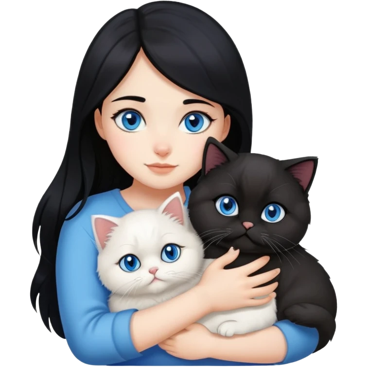 black hair girl blue eyes hugging a Persian cat emoji