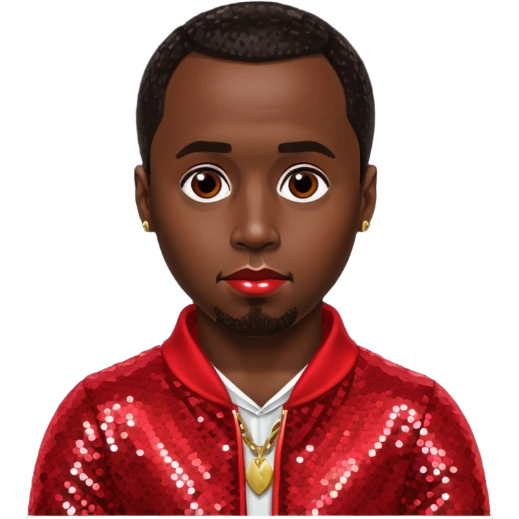 P. Diddy with dark brown hair, red sequin outfit emoji