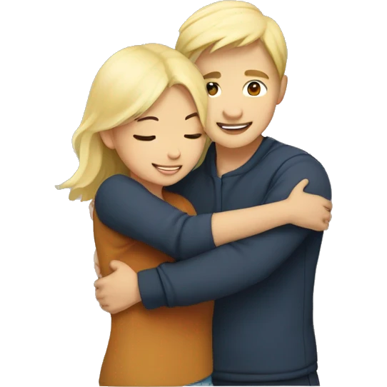 couple hug (Asian girl and blond boy) with warm smiles emoji