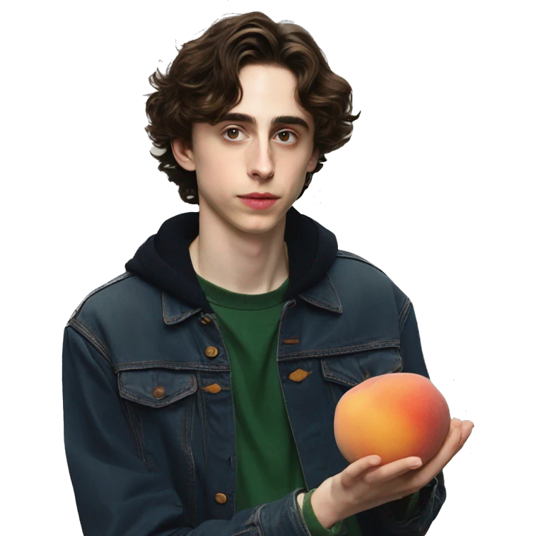 timothée chalamet holding a peach emoji