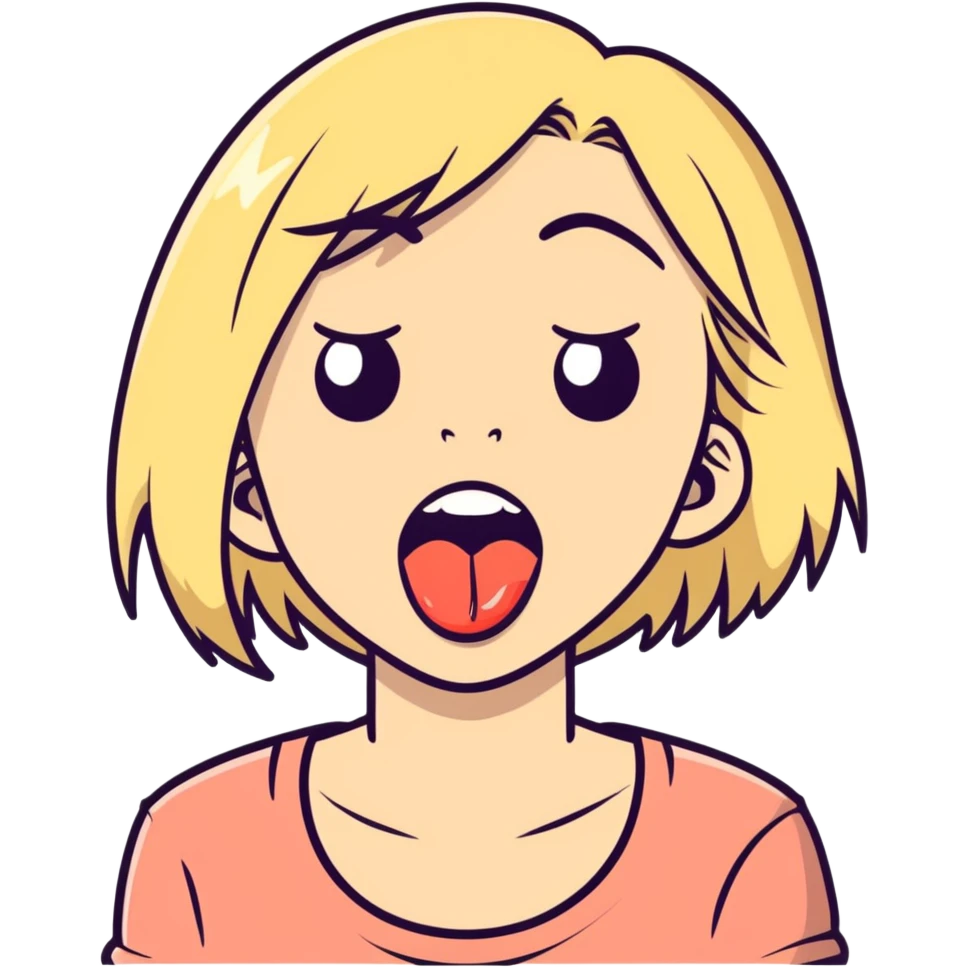 Blonde girl sticking her tongue out and crying emoji