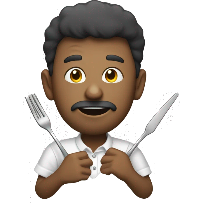 Person who is hungry, who drooles with cutlery in his hands emoji