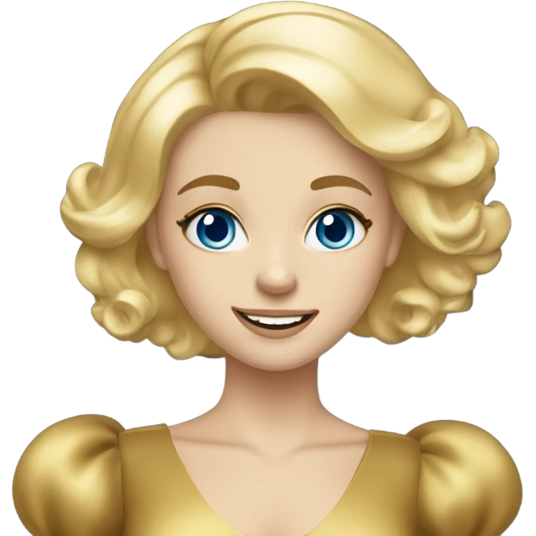 Blonde girl with blue eyes in gold dress at New Year’s party emoji