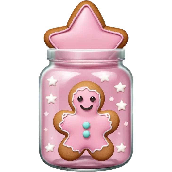 pastel pink christmas gingerbread cookies in jar with pink lid and a star emoji