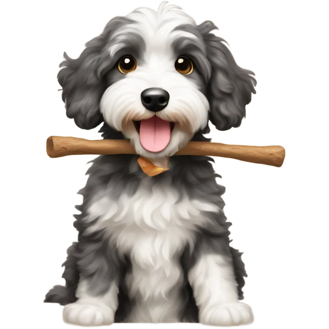 Aussiedoodle with a stick emoji