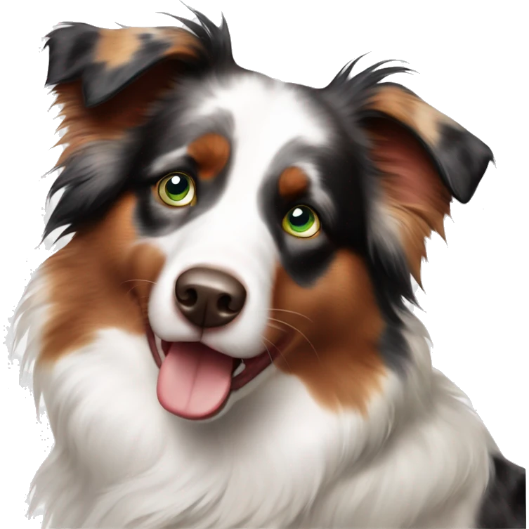 Red Merle Australian shepherd with one blue eye and one green eye emoji