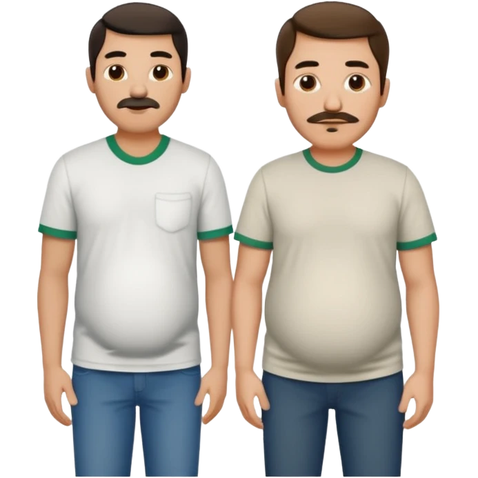 two men standing besides each other. 1 man is white, and the other man is mexican and pregnant. emoji