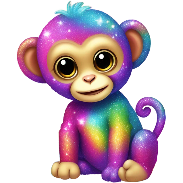 Lisa frank sparkly rainbow baby monkey with heart emoji