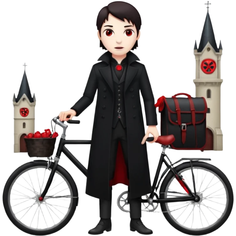 vampire stand with bicycle. emoji