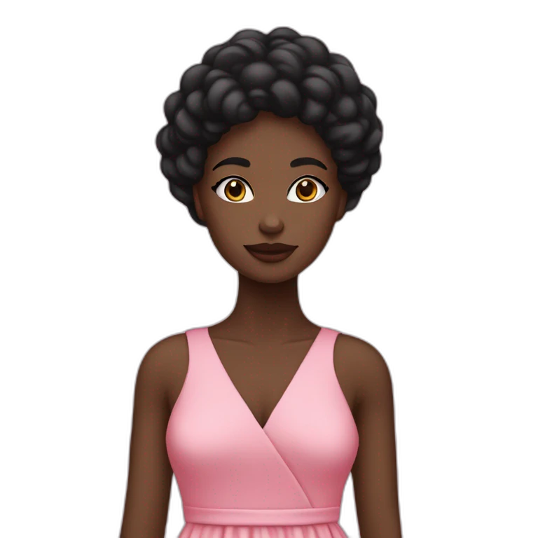 Jeune femme noire en robe rose emoji