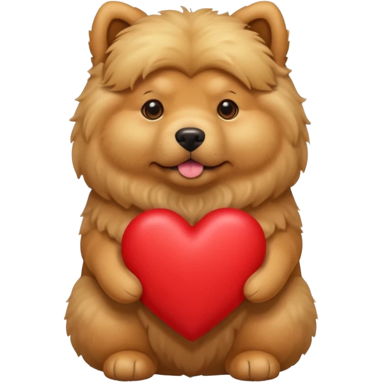 A dog holding a large heart (modeled after a Golden Chow) emoji