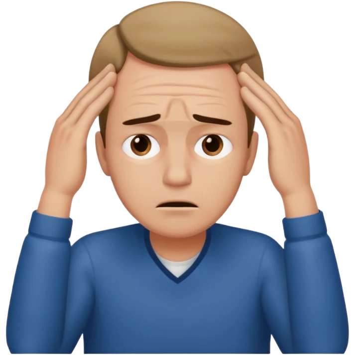 An overwhelmed man touching his forehead with his hands emoji