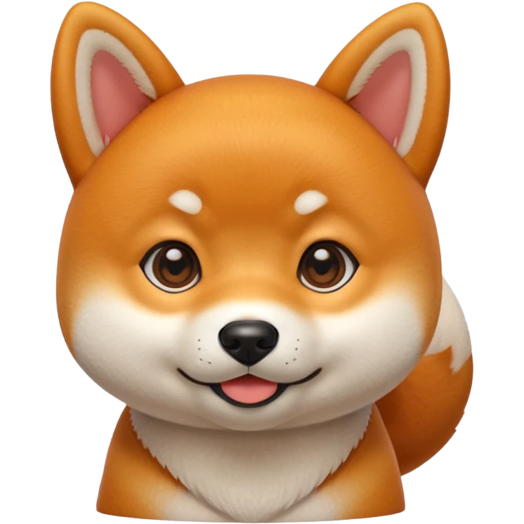 3 month old Shiba Inu mascot emoji, confident expression, big glossy eyes, soft fur texture simplified, 3D cartoon style, vibrant orange color, studio lighting, clean background, minimal, high detail, 4K emoji