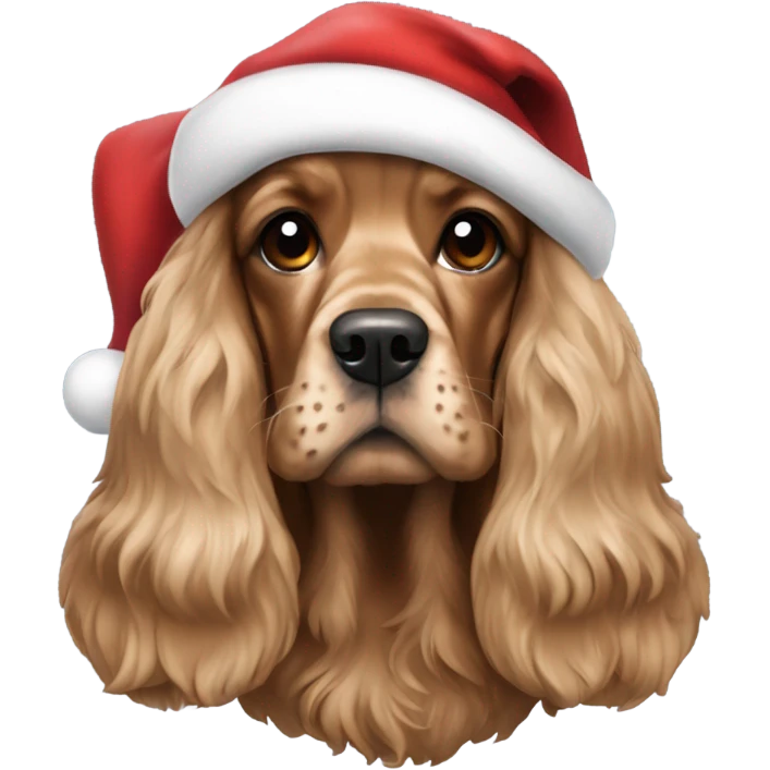 English cocker spaniel wearing a Santa hat emoji