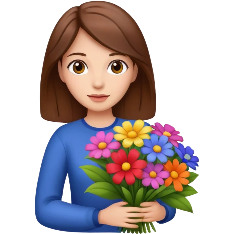 brown hair woman with big bouquet of flowers emoji