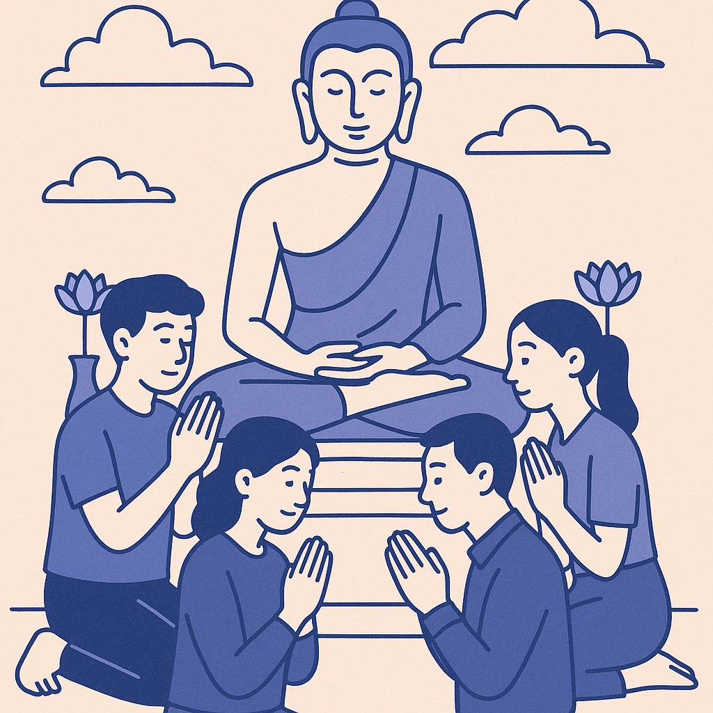people praying in a Buddhist temple emoji