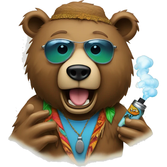 a hippy snazzy cut bear vaping and vape coming out from both its ears. emoji