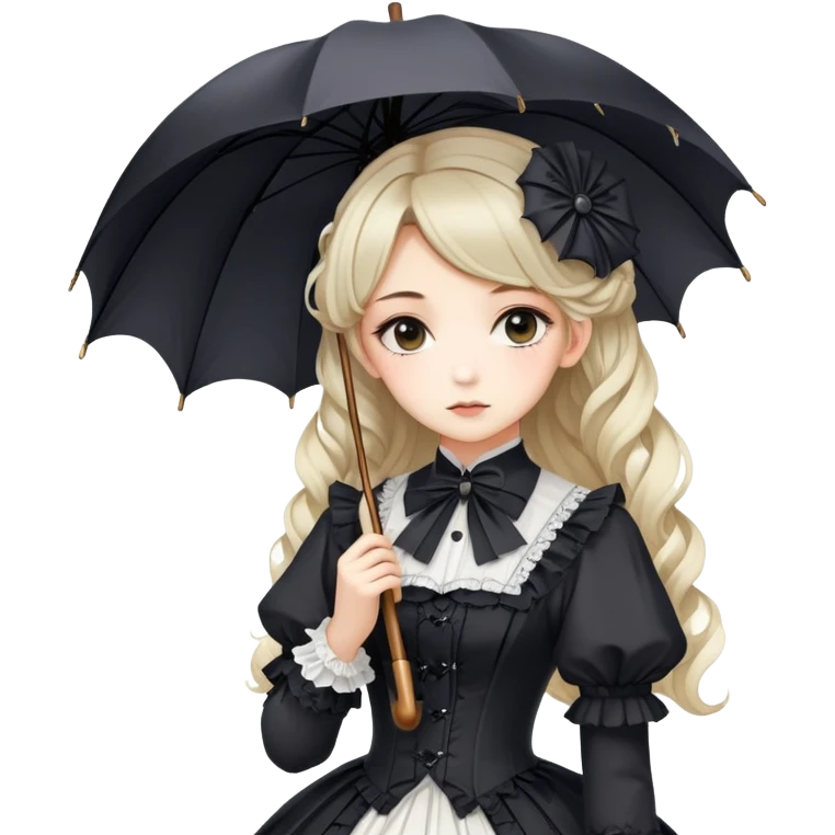 Beautiful pretty Victorian gothic Lolita lady, anime style, gorgeous hair, beautiful dress, holding umbrella emoji