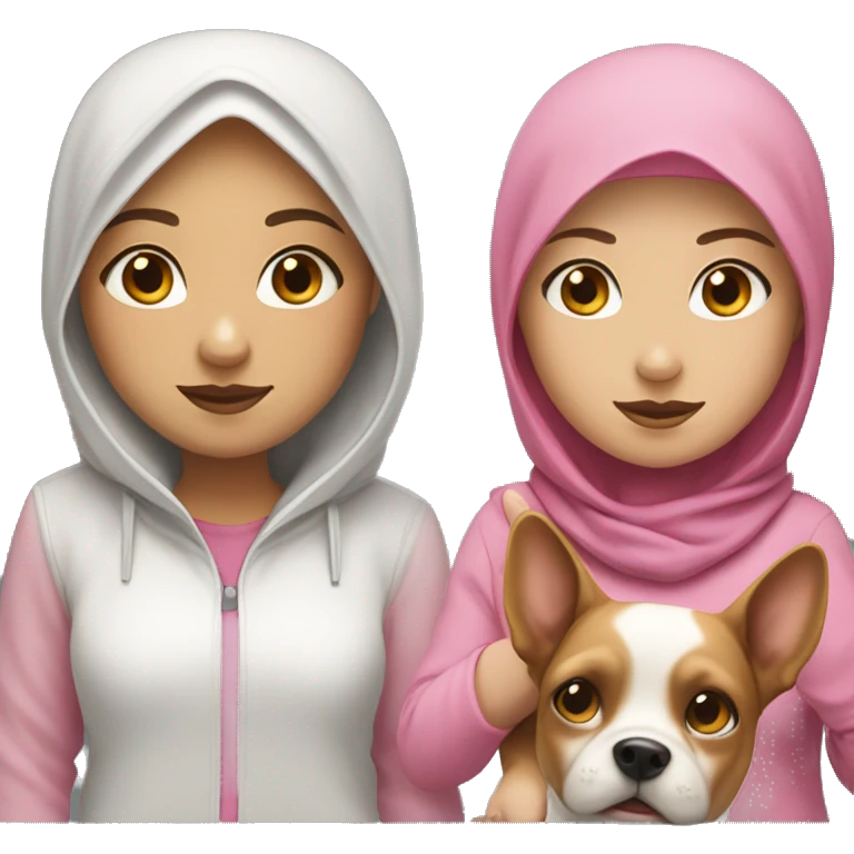 White hijab girl, white skin color, with a pink hoodie, holding a dog emoji
