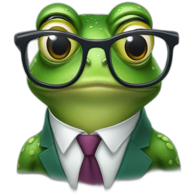 a frog wearing glasses and tie emoji
