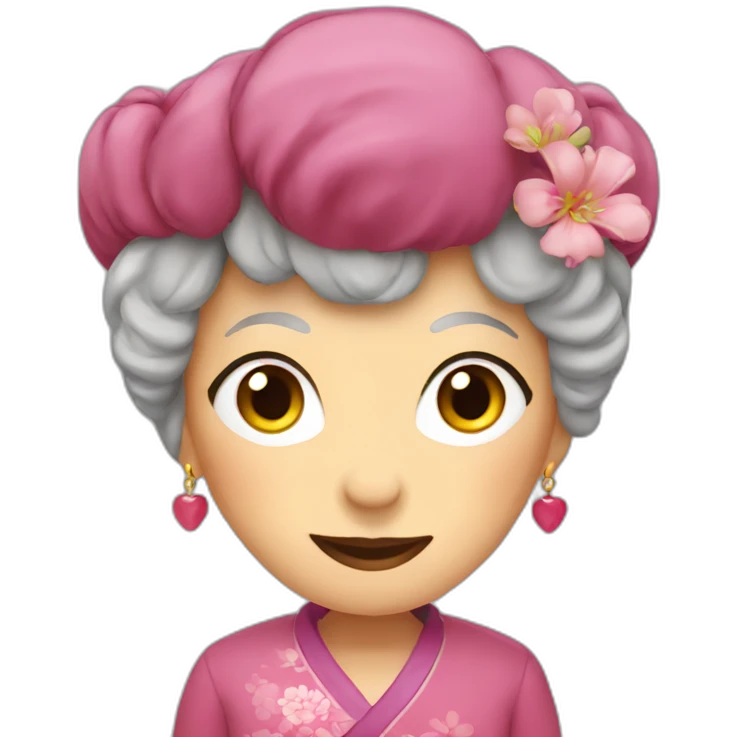 Chinese senior lady wear Glasgow love sign emoji