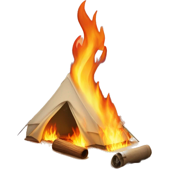 Fire beside a tent in the desert  emoji