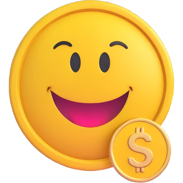 3D smiley emoji, round shape, gold coin, lucky face emoji