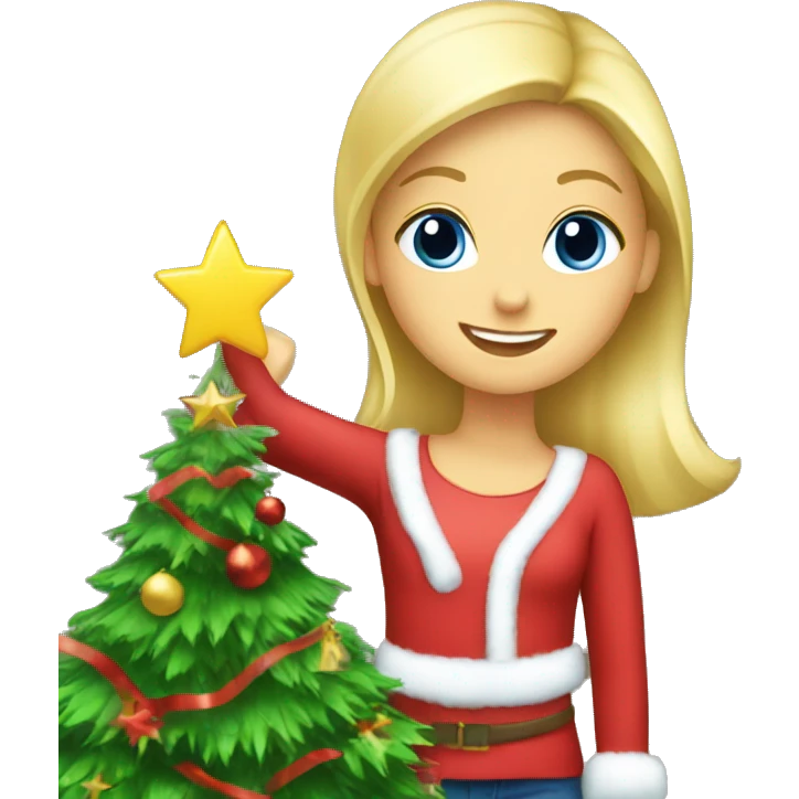 Blond Girl decorating a Christmas tree emoji