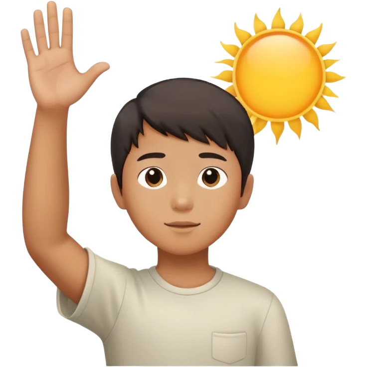 Asian boy direct his left arm on the sun  emoji