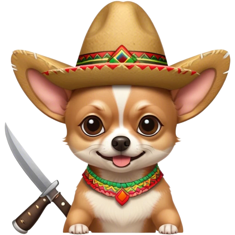 Chihuahua con sombrero mexicano y un machete en la mano emoji