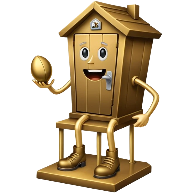 A "I STINK AT FANTASY FOOTBALL" trophy featuring an outhouse-shaped figure with legs on a metallic base - perfect for commemorating league losers.​​​​​​​​​​​​​​​​ emoji