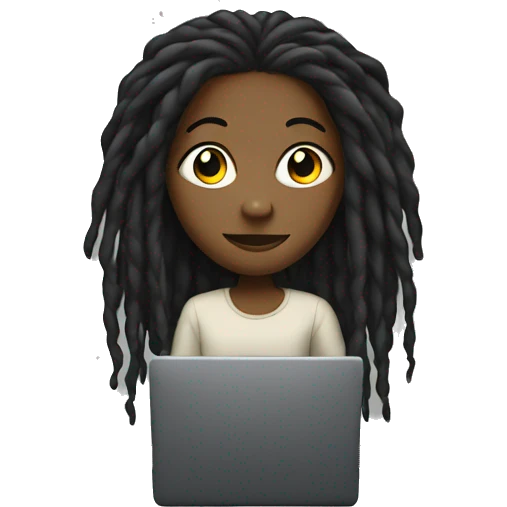Black girl with dreadlocks behind computer emoji