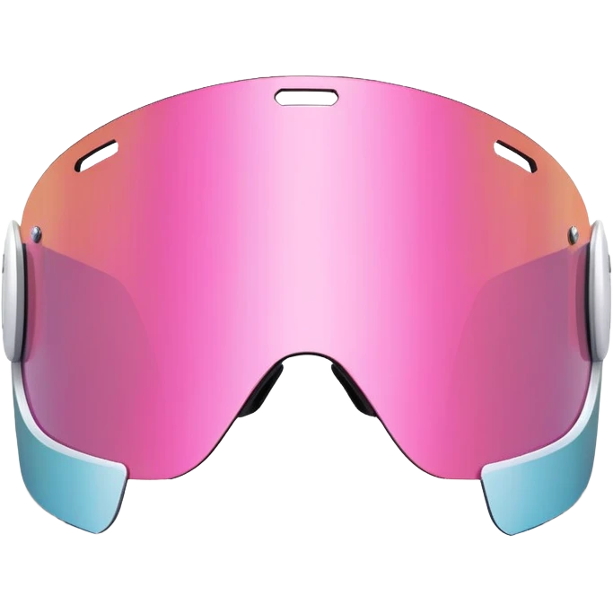 oversized frameless pink shield visor, futuristic Y2K style, wrap-around one-piece lens emoji