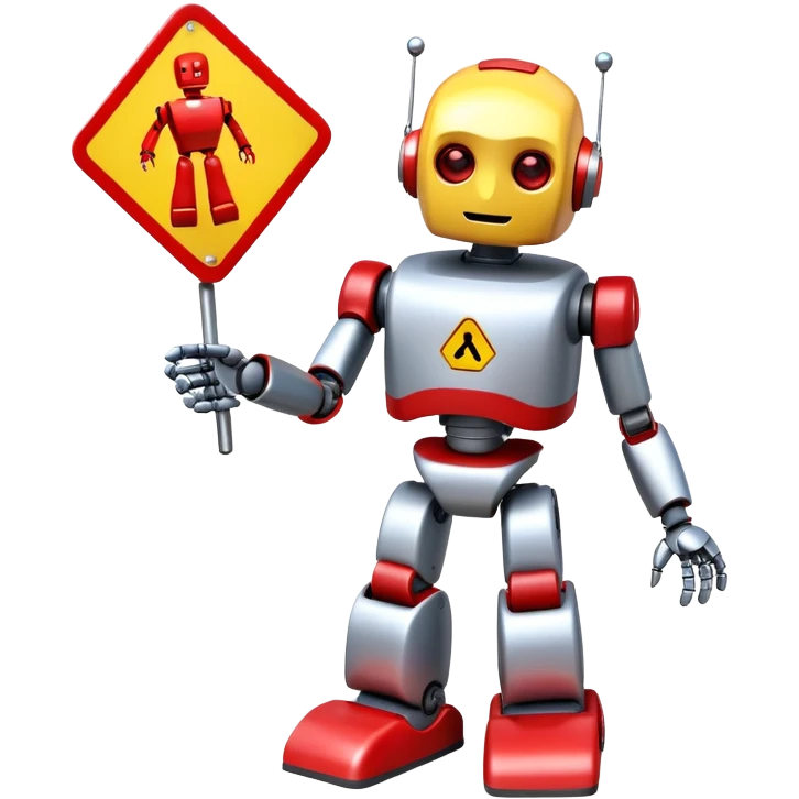 friendly robot with a helping hand and a warning sign representing an AI agent for reporting child abuse emoji