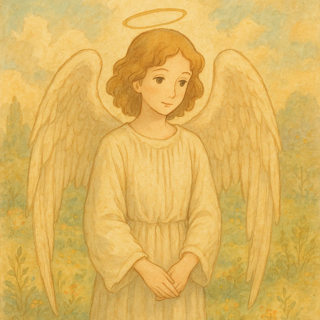 angel, gentle expression, soft light emoji