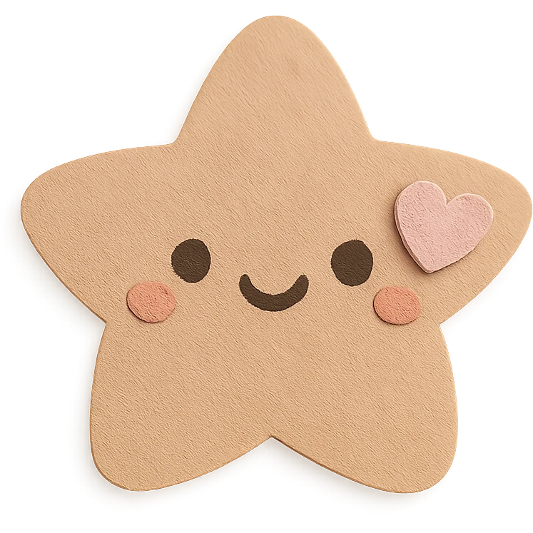 Cute pastel brown star with a tiny pastel heart, no limbs, full body, transparent background, kawaii paper craft style. emoji