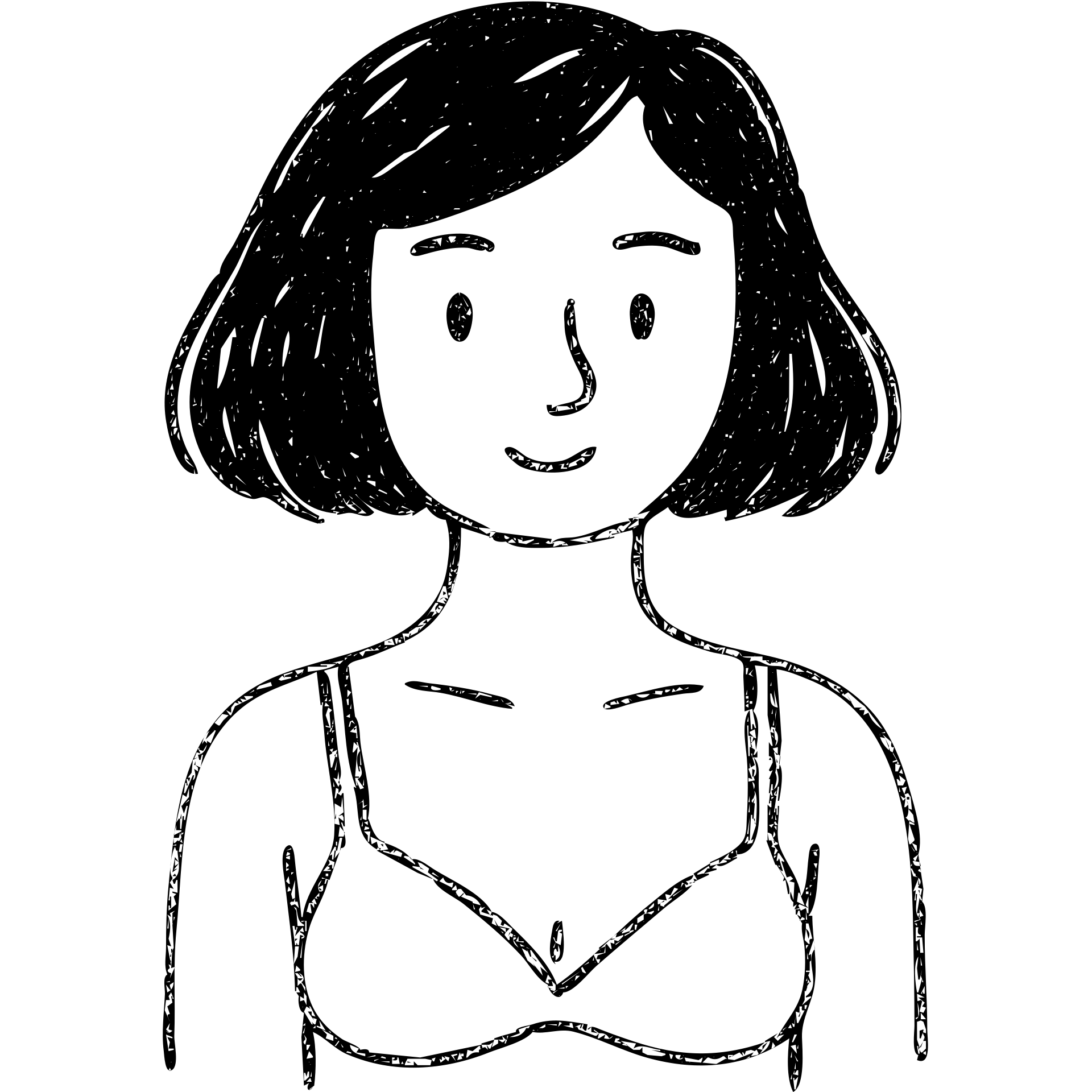 young woman with dark bob hair and a bra, small bust emoji