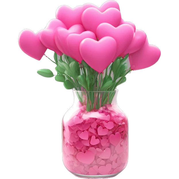 10000000 huge pink hearts on stems in a clear glass vase emoji
