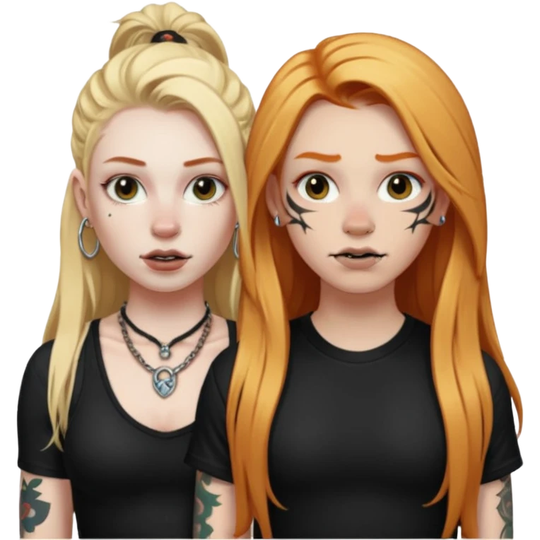 girl with long blonde hair, black tattoos and a septum piercing next to an athletic ginger girl and a septum piercing emoji