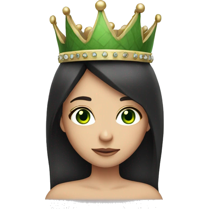 Dark-haired girl with a crown on her head and green eyes emoji